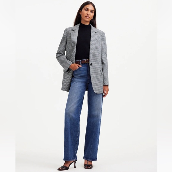 Madewell The Kline Blazer Blk\Blue\Wht Houndstooth Career Jacket Wool blend sz 2 - Picture 1 of 16